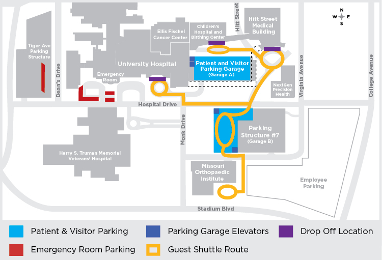Map of parking structures at MU Health Care