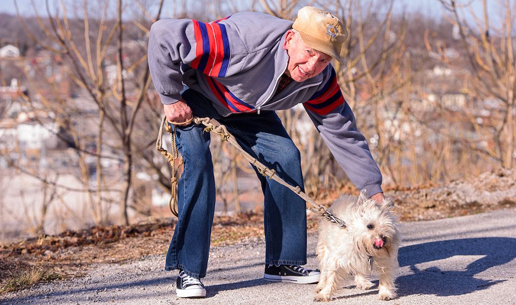 Jesse Eddington with his dog, Sweet Caroline