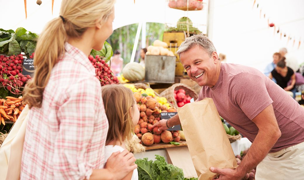 family at farmers market