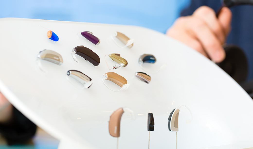 Photo of variety of hearing aids.