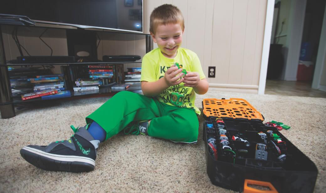 Ely Hamilton, 4, plays at his home in Aurora, Missouri.
