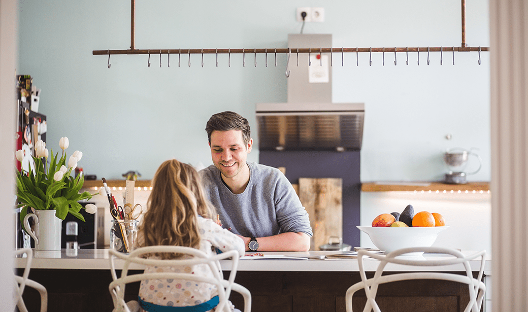 Photo of dad and daughter at breakfast