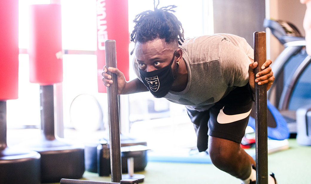 Corey Jackson exercises during his recovery