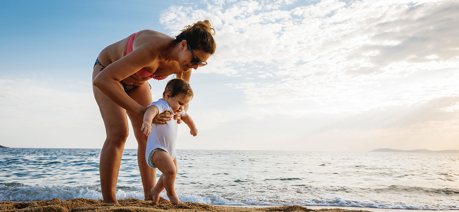 mother and child on the beach