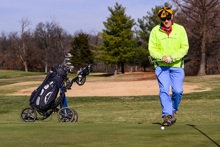 Bill Kennedy approaches a putt at A. L. Gustin Golf Course in December of 2025. Bill had heart surgery in early 2025 after screening tests showed he was at higher risk for heart issues.