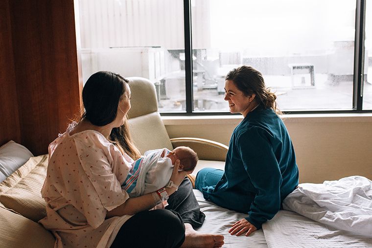 women in family birthing center room