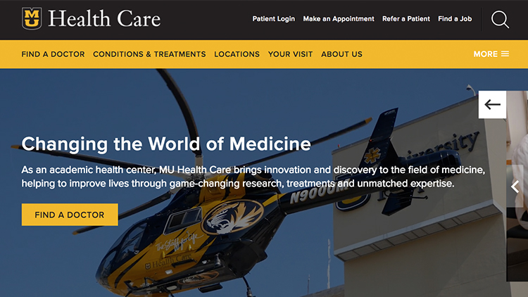 Photo of the muhealth.org homepage.