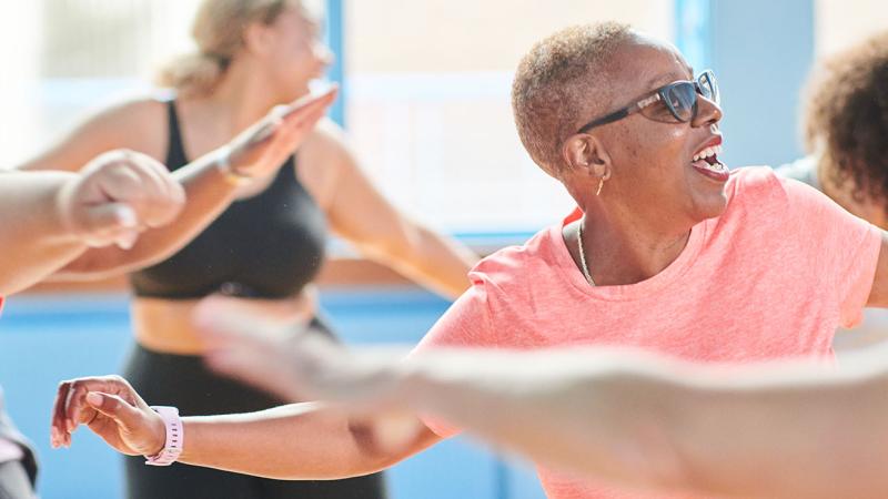A photo of a group of women exercising.