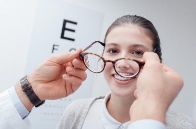 photo of woman at eye doctor