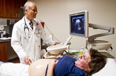 Doctor performs ultrasound