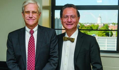 Edward T.H. Yeh, MD, (right) is known internationally as a leader in the field of onco-cardiology, which focuses on providing personalized cardiac care to cancer patients. He was recruited to MU by cardiology researcher Patrick Delafontaine, MD, Hugh E. and Sarah D. Stephenson Dean of the MU School of Medicine.