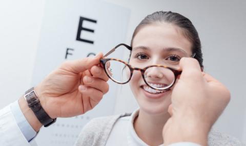 photo of woman at eye doctor