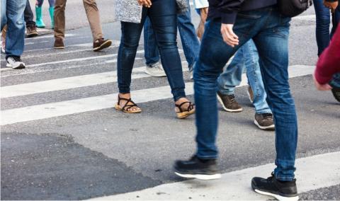 Pedestrian crossing in the modern city.