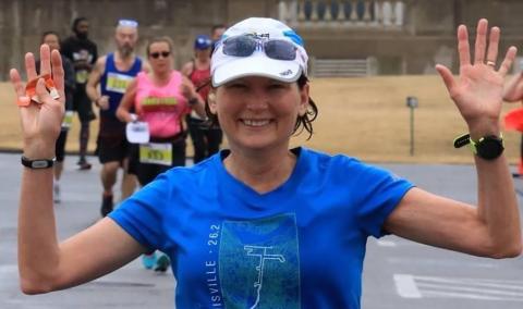 Karen in a marathon in Little Rock