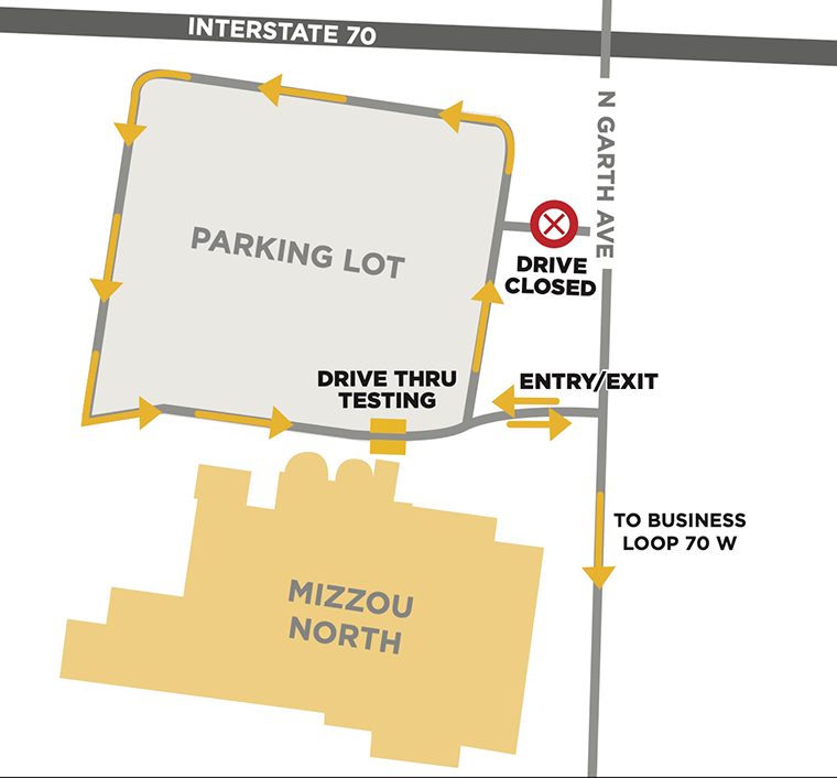 Map of Mizzou North drive-thru