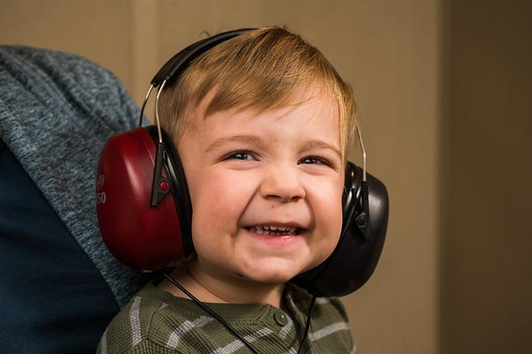 child getting a hearing exam